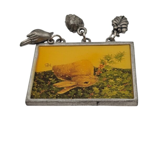 Vtg Bunny Rabbit Brooch Pin Nature Signed Marjoelin Bastin Rustic Charm Whimsy - Picture 6 of 10